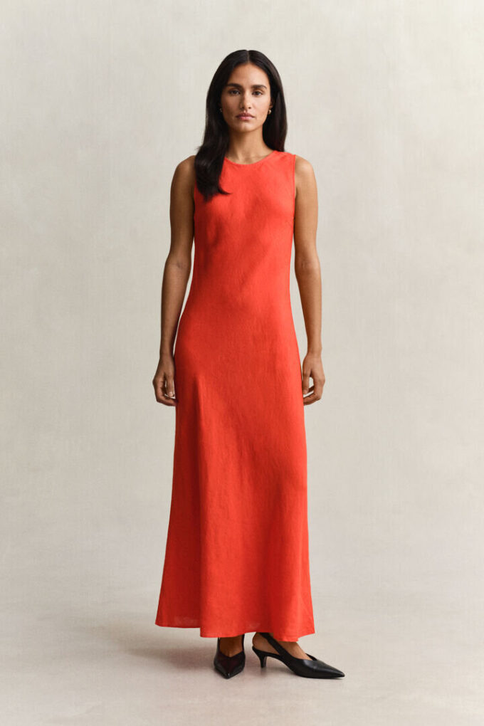 Bias Cut Linen Midi Dress