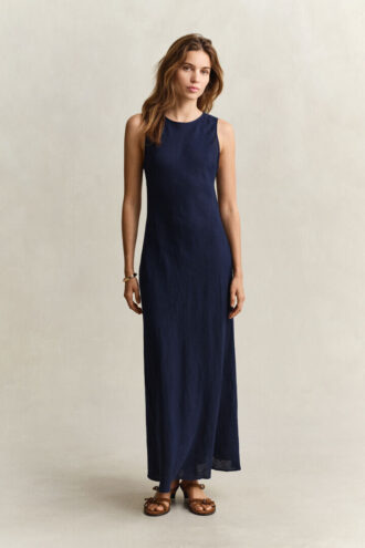 Bias Cut Linen Midi Dress