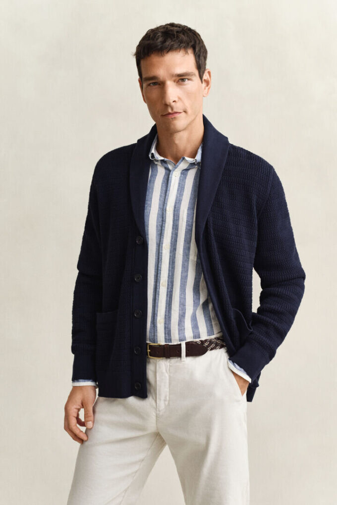 Cable Knit Shawl Collar Cardigan