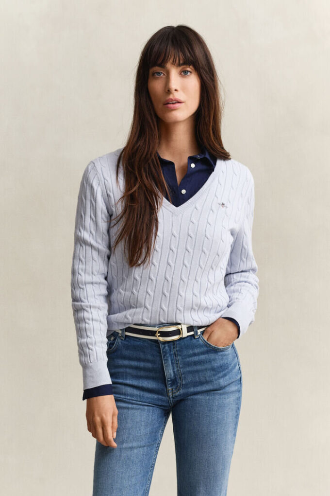 Cable Knit V-Neck Sweater