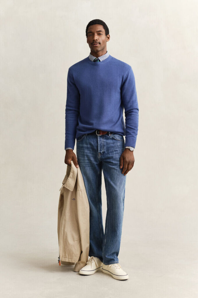 Cotton Blend Crew Neck Sweater