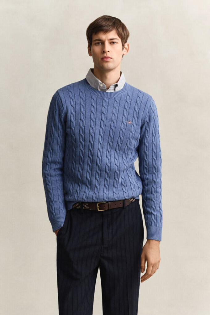 Cotton Cable Knit Crew Neck Sweater
