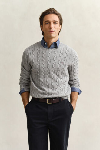 Cotton Cable Knit Crew Neck Sweater