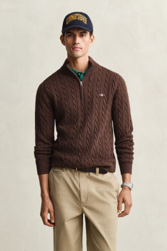 Cotton Cable Knit Half-Zip Sweater