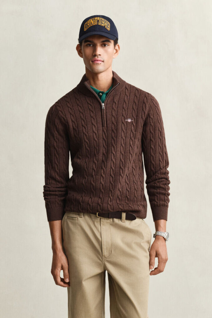 Cotton Cable Knit Half-Zip Sweater