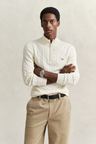 Cotton Cable Knit Half-Zip Sweater