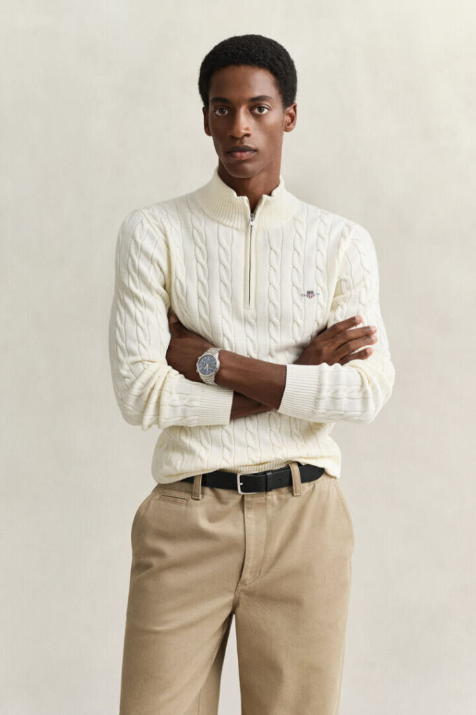 Cotton Cable Knit Half-Zip Sweater