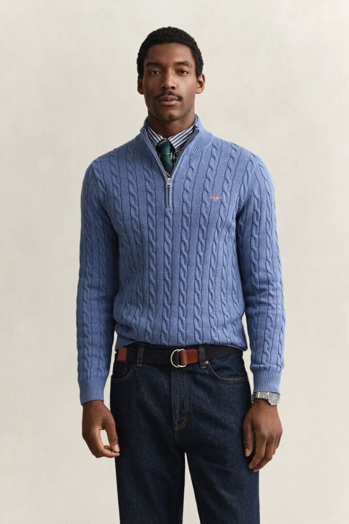 Cotton Cable Knit Half-Zip Sweater