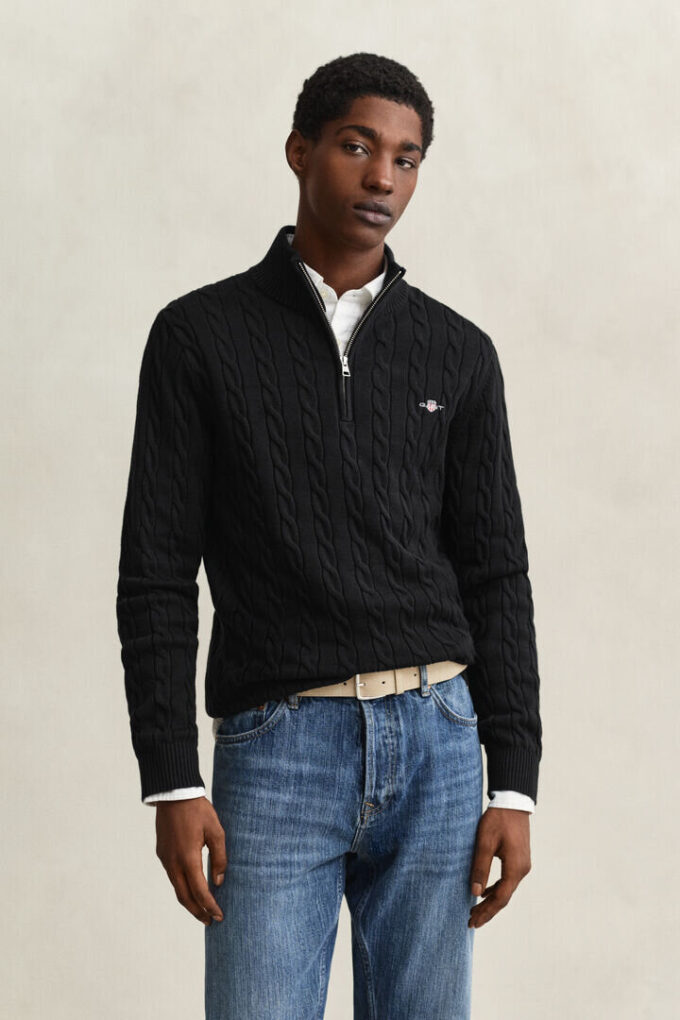 Cotton Cable Knit Half-Zip Sweater