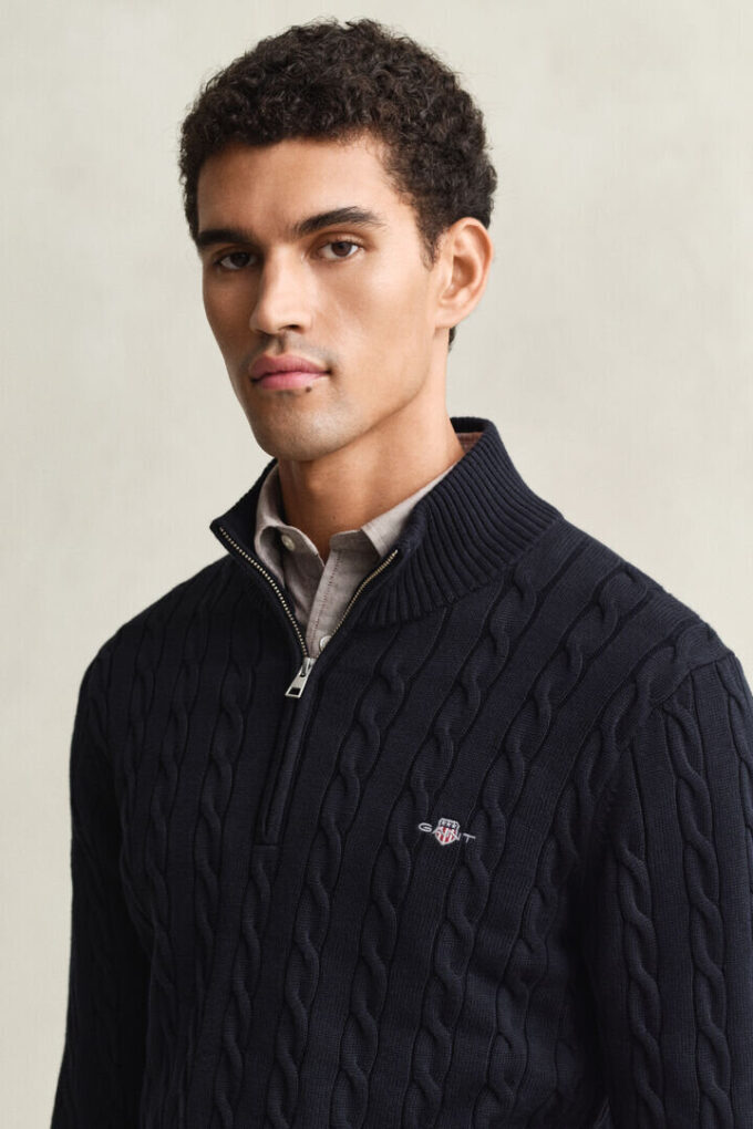 Cotton Cable Knit Half-Zip Sweater
