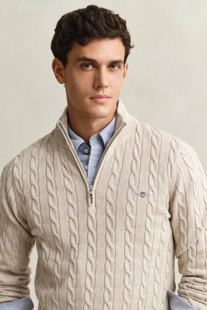 Cotton Cable Knit Half-Zip Sweater