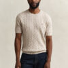 Cotton Cable Knit Short Sleeve Sweater