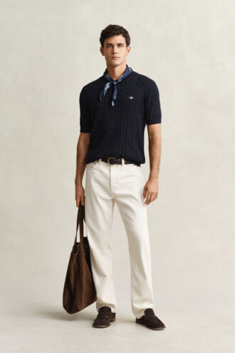 Cotton Cable Knit Short Sleeve Sweater