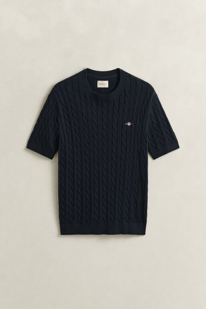 Cotton Cable Knit Short Sleeve Sweater