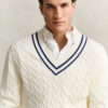 Cotton Cable Knit V-Neck Sweater