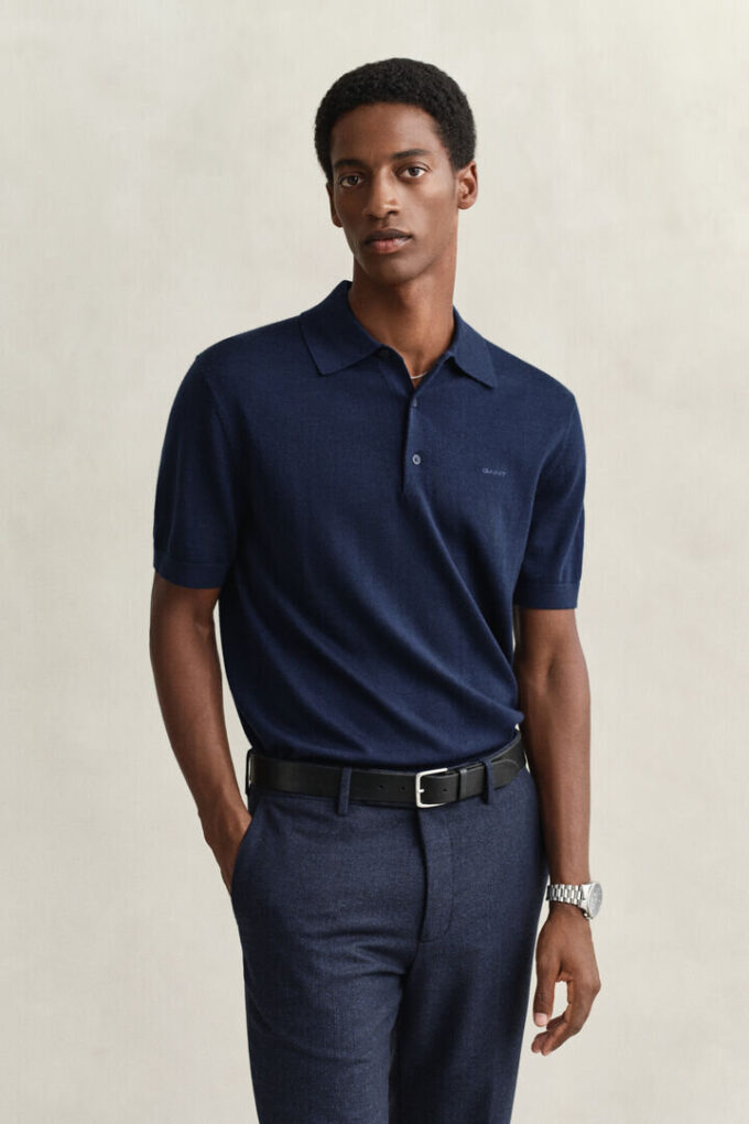 Extra Fine Merino Wool Short Sleeve Polo Sweater