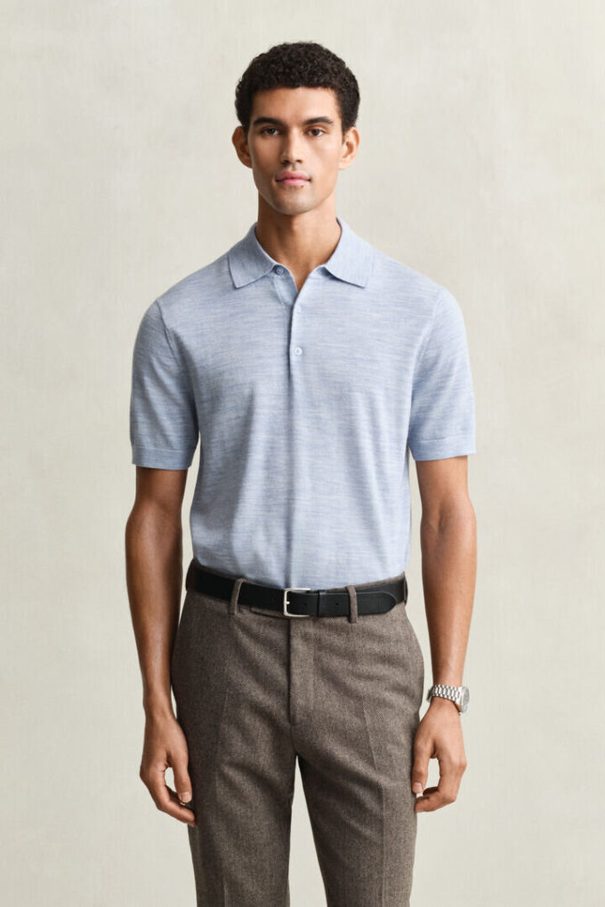 Extra Fine Merino Wool Short Sleeve Polo Sweater