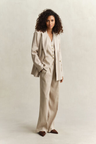 Pinstriped Linen Blend Blazer