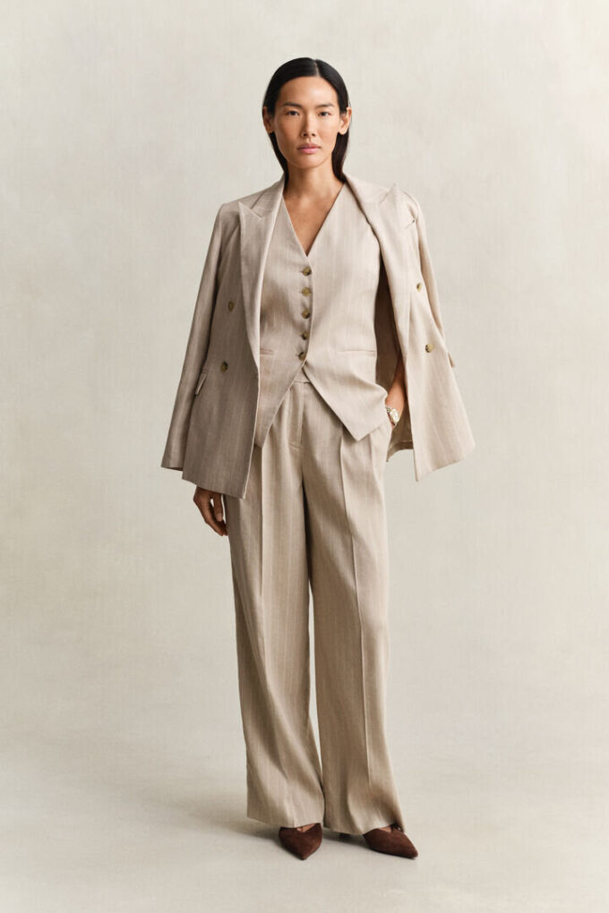 Pinstriped Linen Blend Vest
