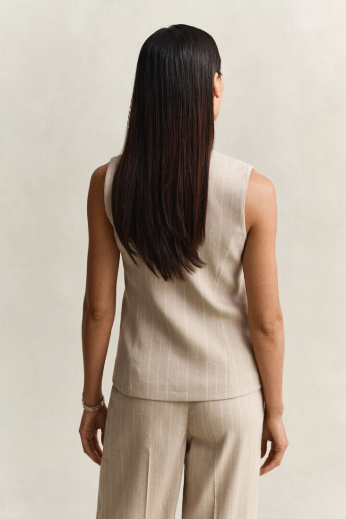 Pinstriped Linen Blend Vest