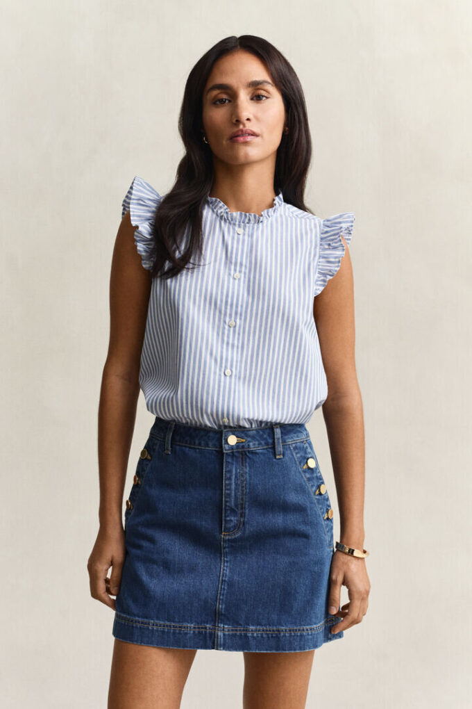 Ruffled Striped Cotton Blouse