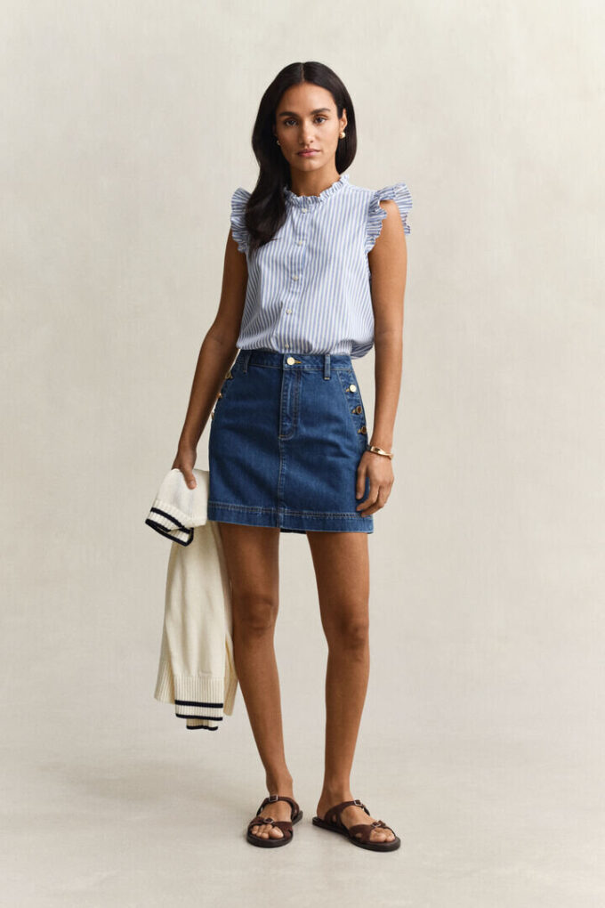 Ruffled Striped Cotton Blouse