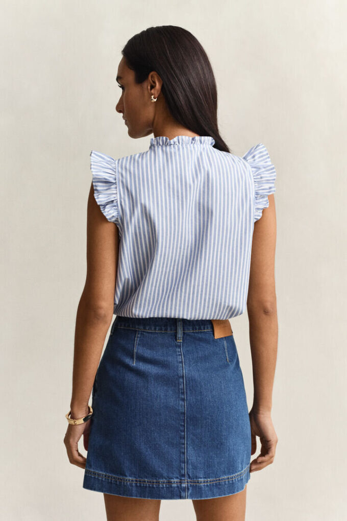 Ruffled Striped Cotton Blouse