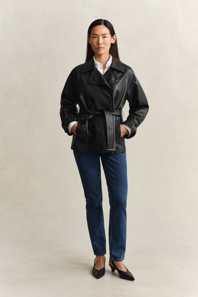 Short Leather Trench Coat