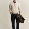 Slub Cotton Blend Polo Sweater
