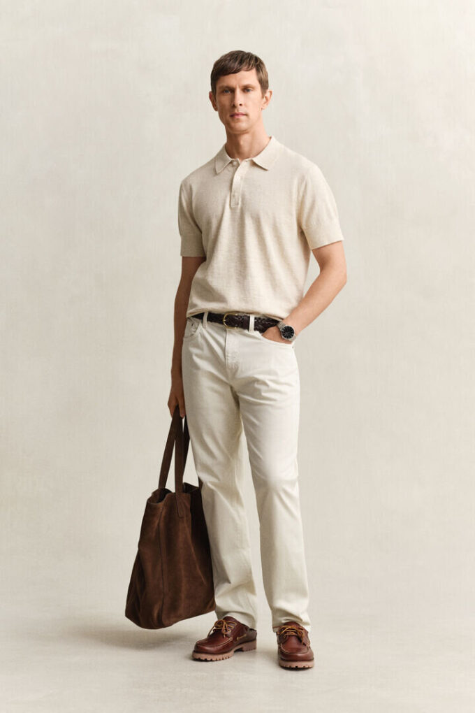 Slub Cotton Blend Short Sleeve Polo Sweater
