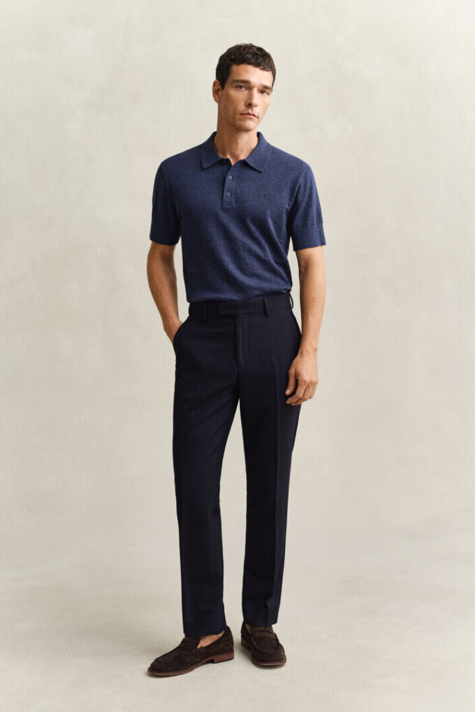 Slub Cotton Blend Short Sleeve Polo Sweater