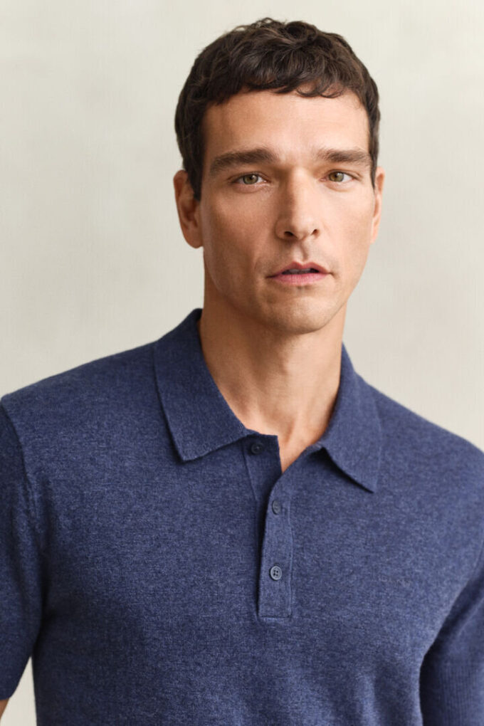 Slub Cotton Blend Short Sleeve Polo Sweater