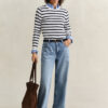 Striped Cable Knit Crew Neck Sweater