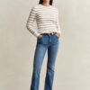 Striped Cable Knit Crew Neck Sweater