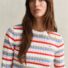 Striped Cable Knit Crew Neck Sweater
