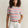 Striped Cable Knit Short Sleeve Sweater