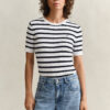 Striped Cable Knit Short Sleeve Sweater