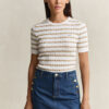 Striped Cable Knit Short Sleeve Sweater