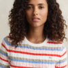 Striped Cable Knit Short Sleeve Sweater