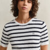 Striped Cable Knit Short Sleeve Sweater