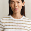 Striped Cable Knit Short Sleeve Sweater