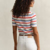 Striped Cable Knit Short Sleeve Sweater
