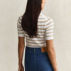 Striped Cable Knit Short Sleeve Sweater