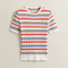 Striped Cable Knit Short Sleeve Sweater