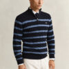 Striped Cotton Cable Knit Half-Zip Sweater