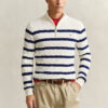Striped Cotton Cable Knit Half-Zip Sweater