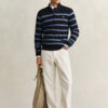 Striped Cotton Cable Knit Half-Zip Sweater