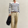Striped Cotton Cable Knit Half-Zip Sweater