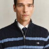 Striped Cotton Cable Knit Half-Zip Sweater