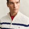 Striped Cotton Cable Knit Half-Zip Sweater